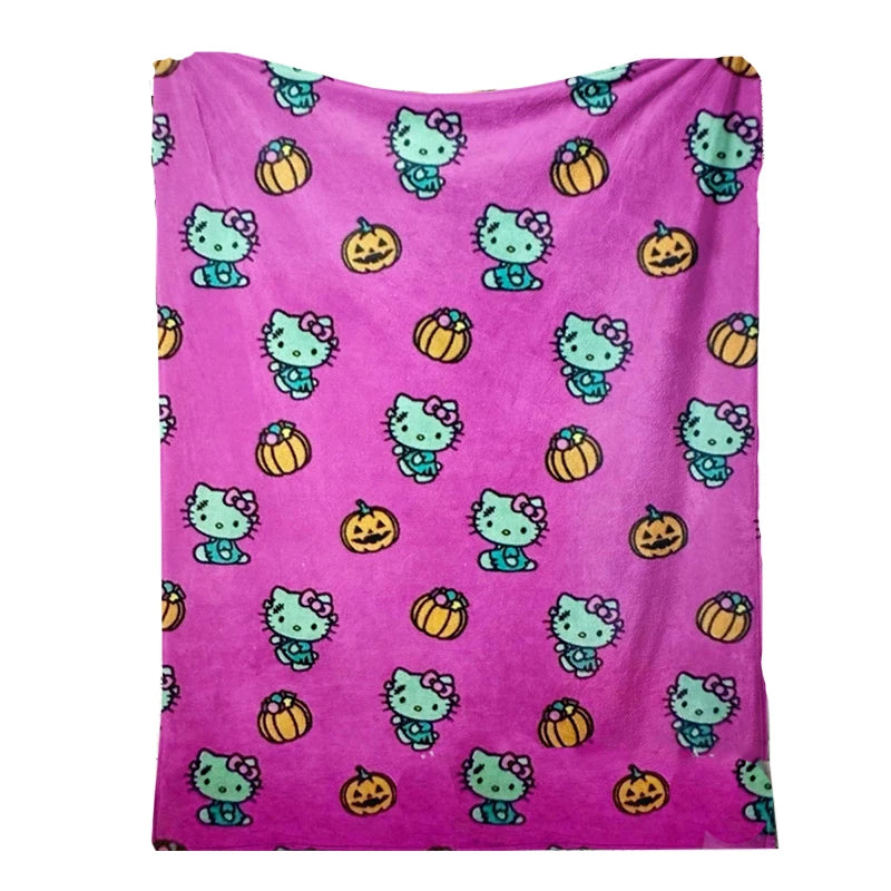 Hello Kitty Halloween Pumpkin Plush Flannel Printed Blanket Anime Cartoon Cute Office Sofa Thick Insulated Sleeping Blanket Gift