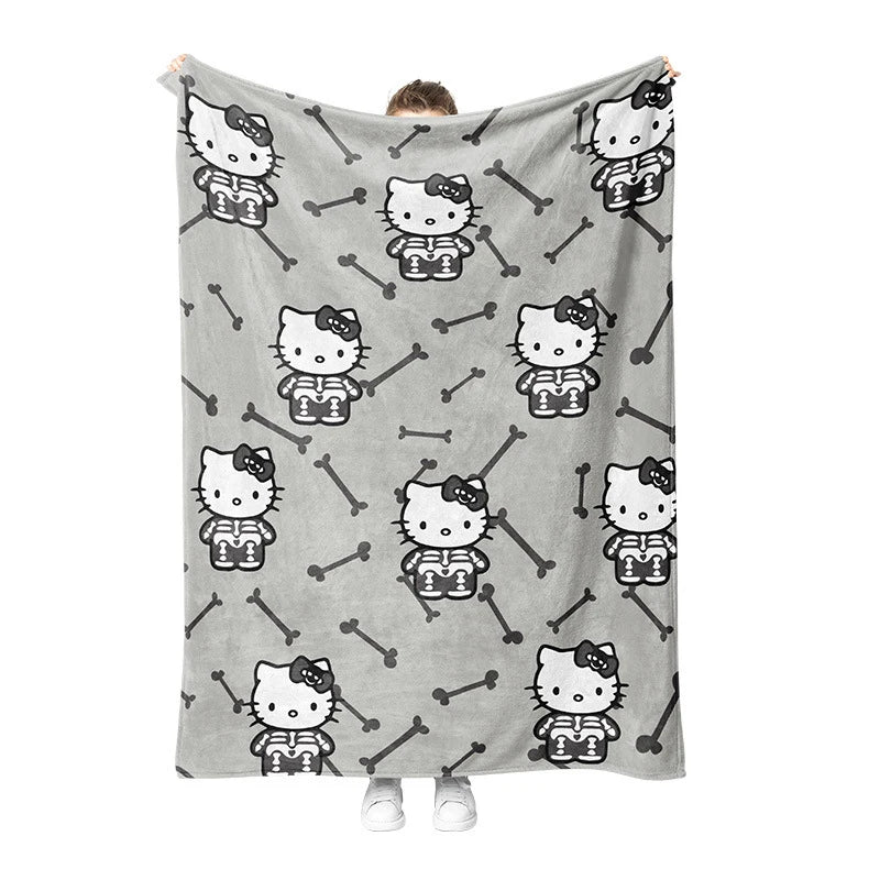 Hello Kitty Halloween Pumpkin Plush Flannel Printed Blanket Anime Cartoon Cute Office Sofa Thick Insulated Sleeping Blanket Gift
